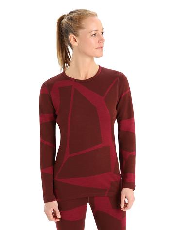 Women's Icebreaker Merino 250 Vertex Long Sleeve Crewe Thermal Top Fractured Landscapes Base Layers Espresso / Cherry | CA 1074ILHS